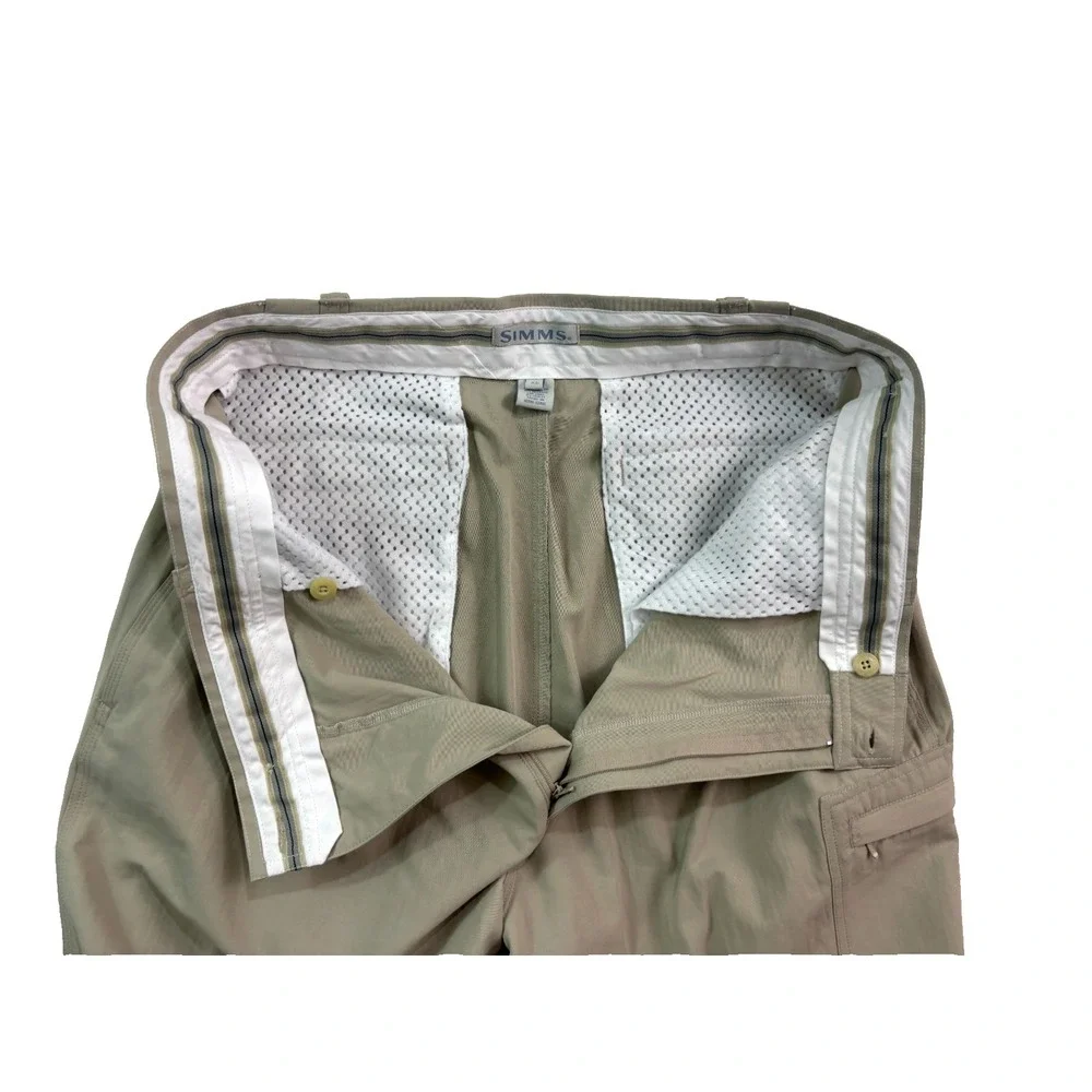 Simms XL‎ 38x34 Beige Nylon Cargo Performance Chino Pants Waffle Lined Fishing